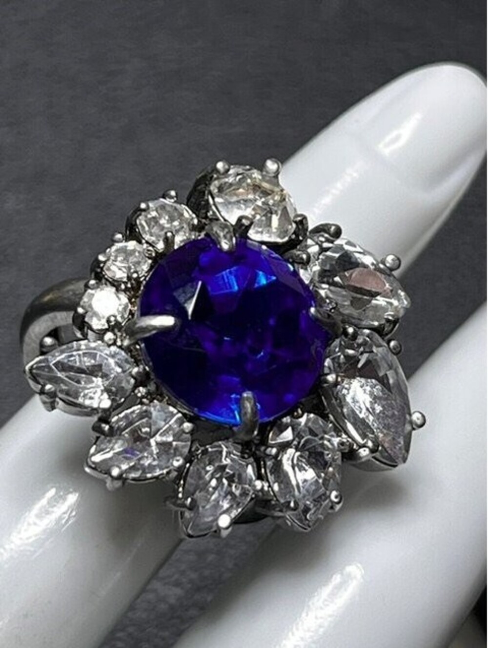 B6255 Juicy Couture Cocktail Cluster Ring Blue Clear Rhinestone Statement 5 6 7